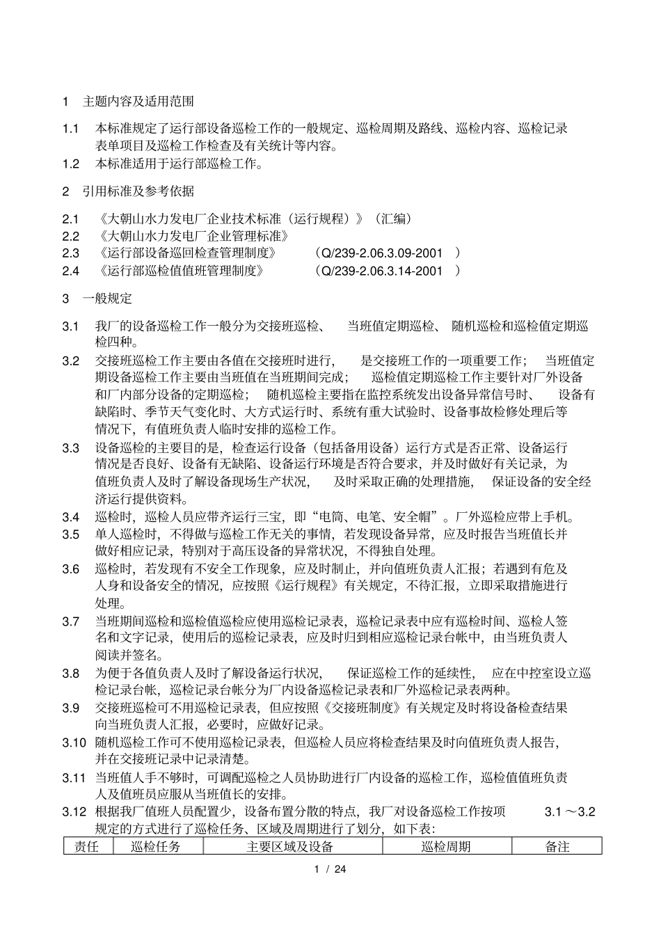 运行部设备巡检项目标准_第1页