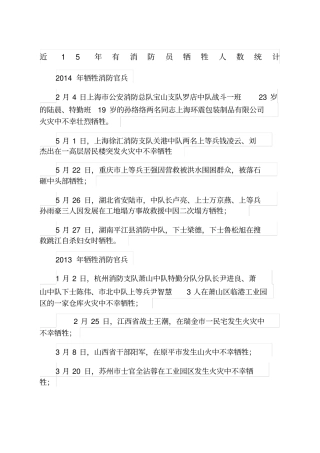 近年有消防员牺牲人数统计