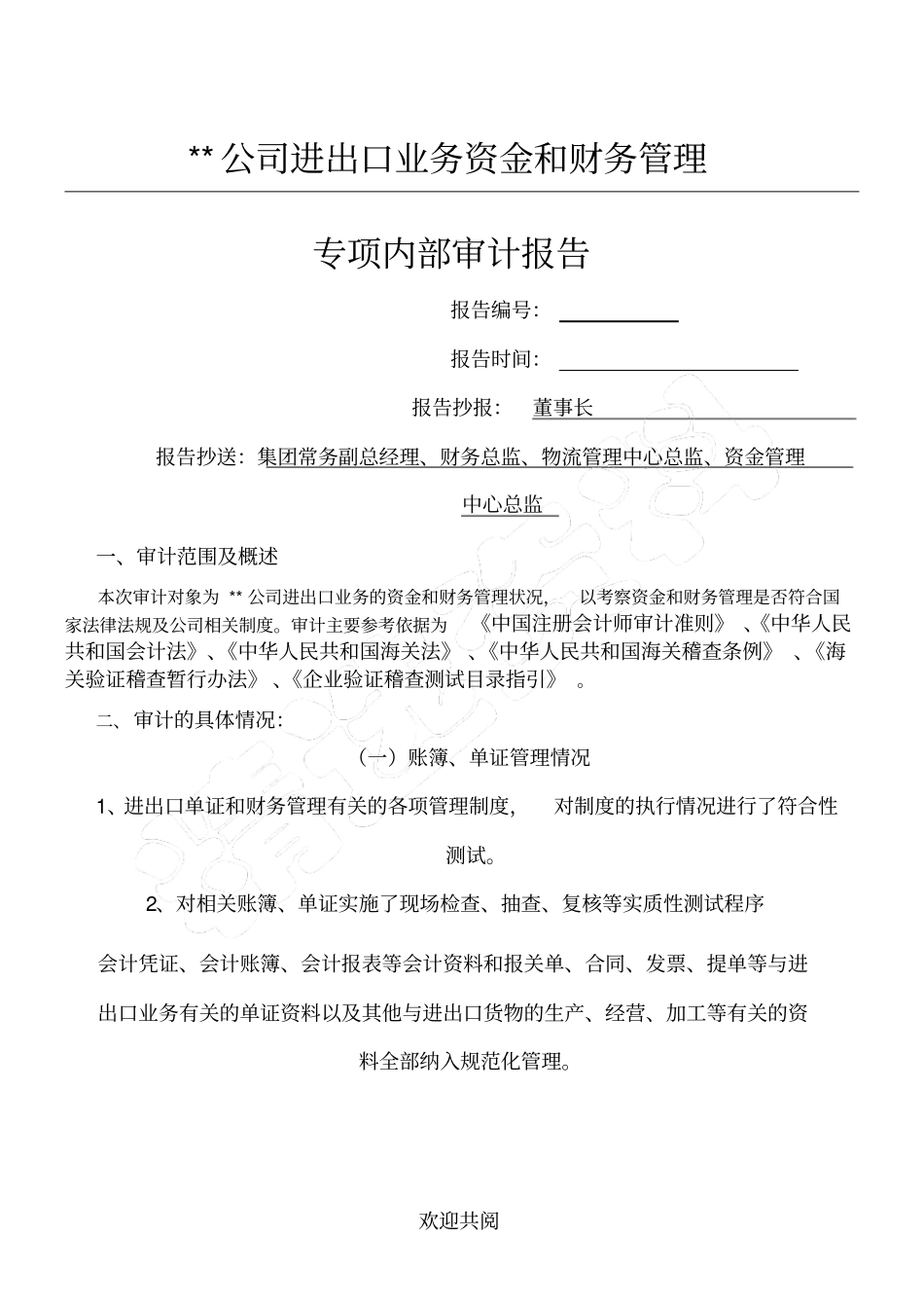 进出口资金和财务内审报告_第1页