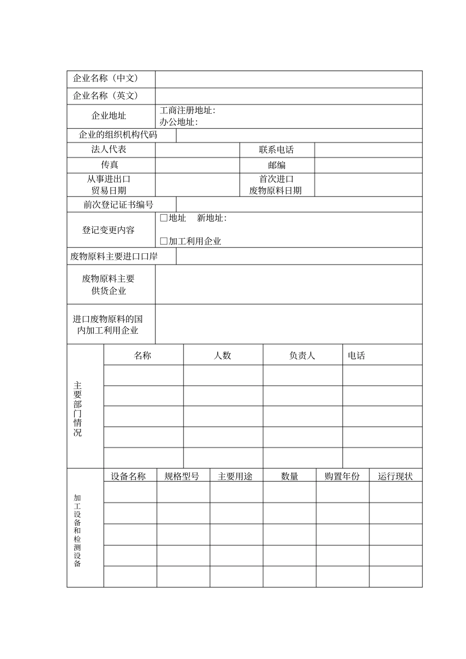 进口废物原料国内收货人登记申请书_第2页