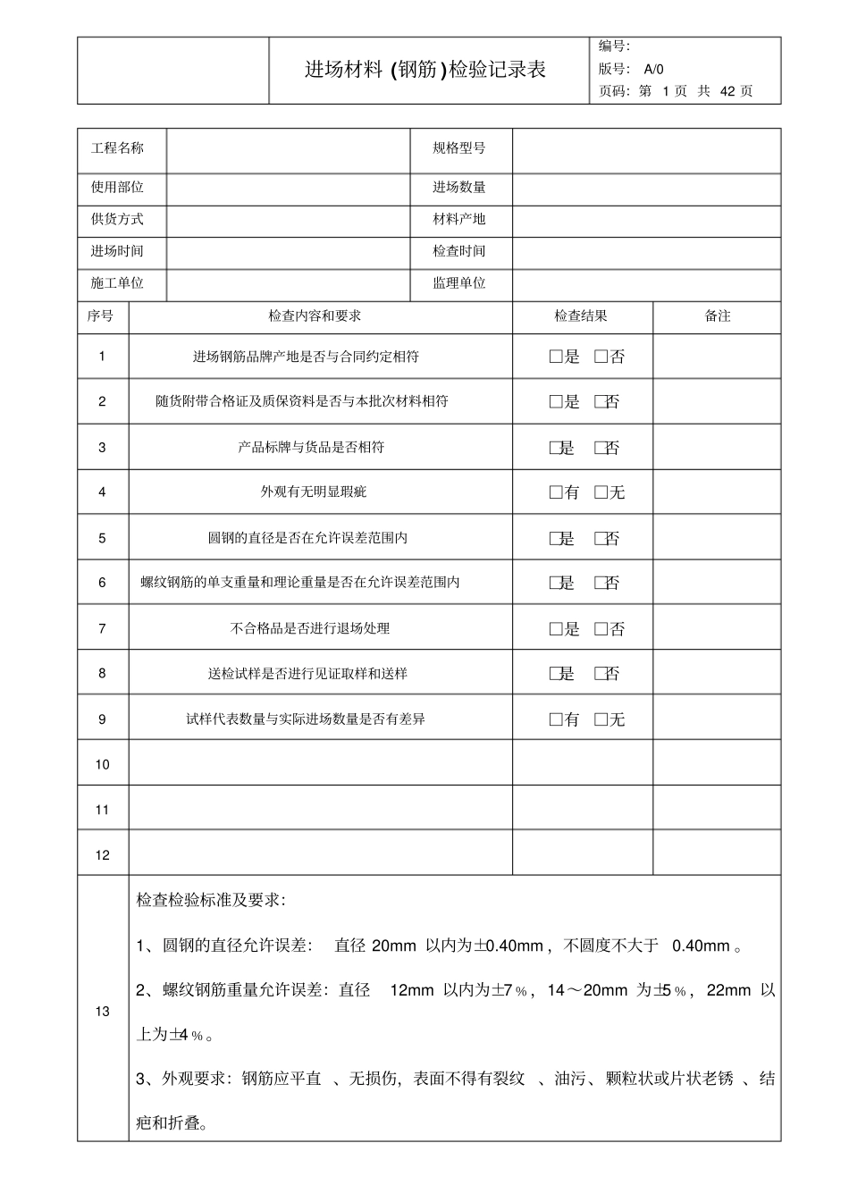 进场材料检验记录表_第1页