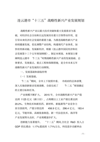 连云港十三五战略性新兴产业发展规划