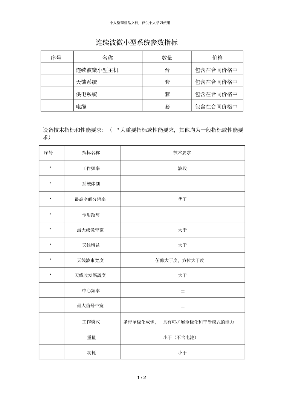 连续波微小型SAR系统参数指标_第1页