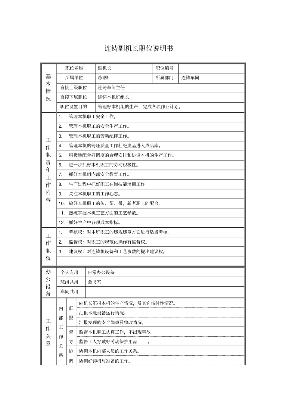 连铸副机长职位说明书_第1页