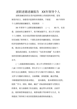 述职述德述廉报告XX年领导个人