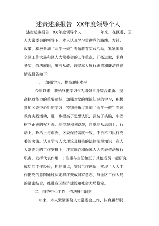 述责述廉报告XX年领导个人