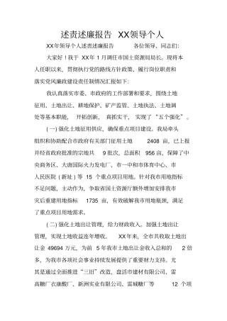 述责述廉报告XX领导个人
