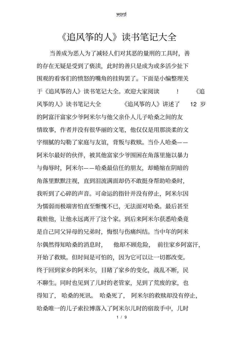 追风筝地人读书笔记大全_第1页