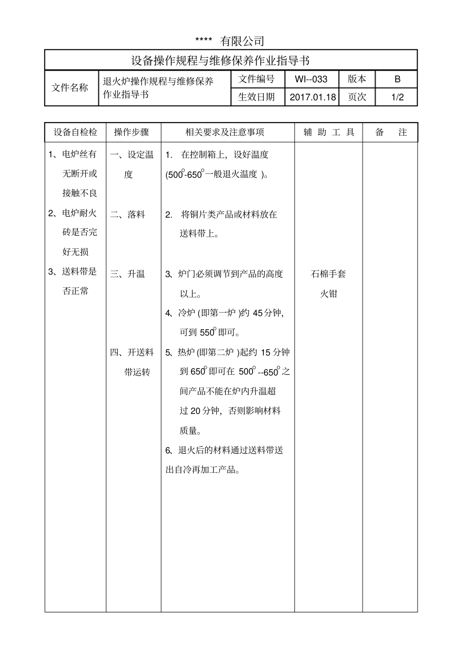 退火炉操作规程与维修保养作业指导书_第1页