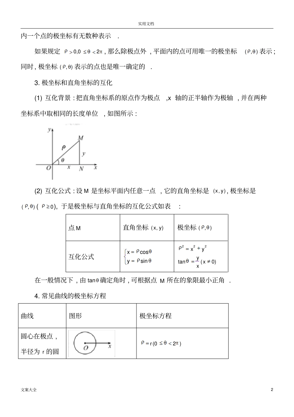 选修4坐标系与全参数方程知识点总结材料及同步练习附问题详解良心出品必属精品_第2页