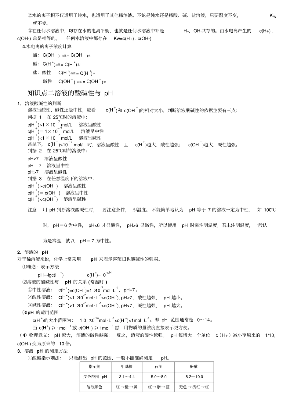 选修4水的电离和溶液的酸碱性知识点总结详细_第2页