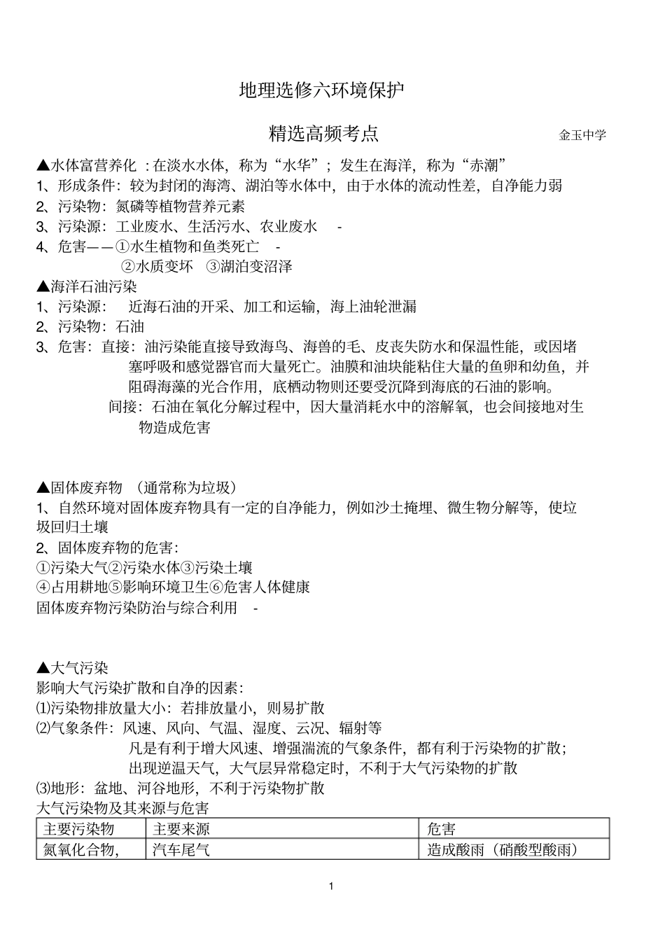 选修6环境保护-知识点资料_第1页