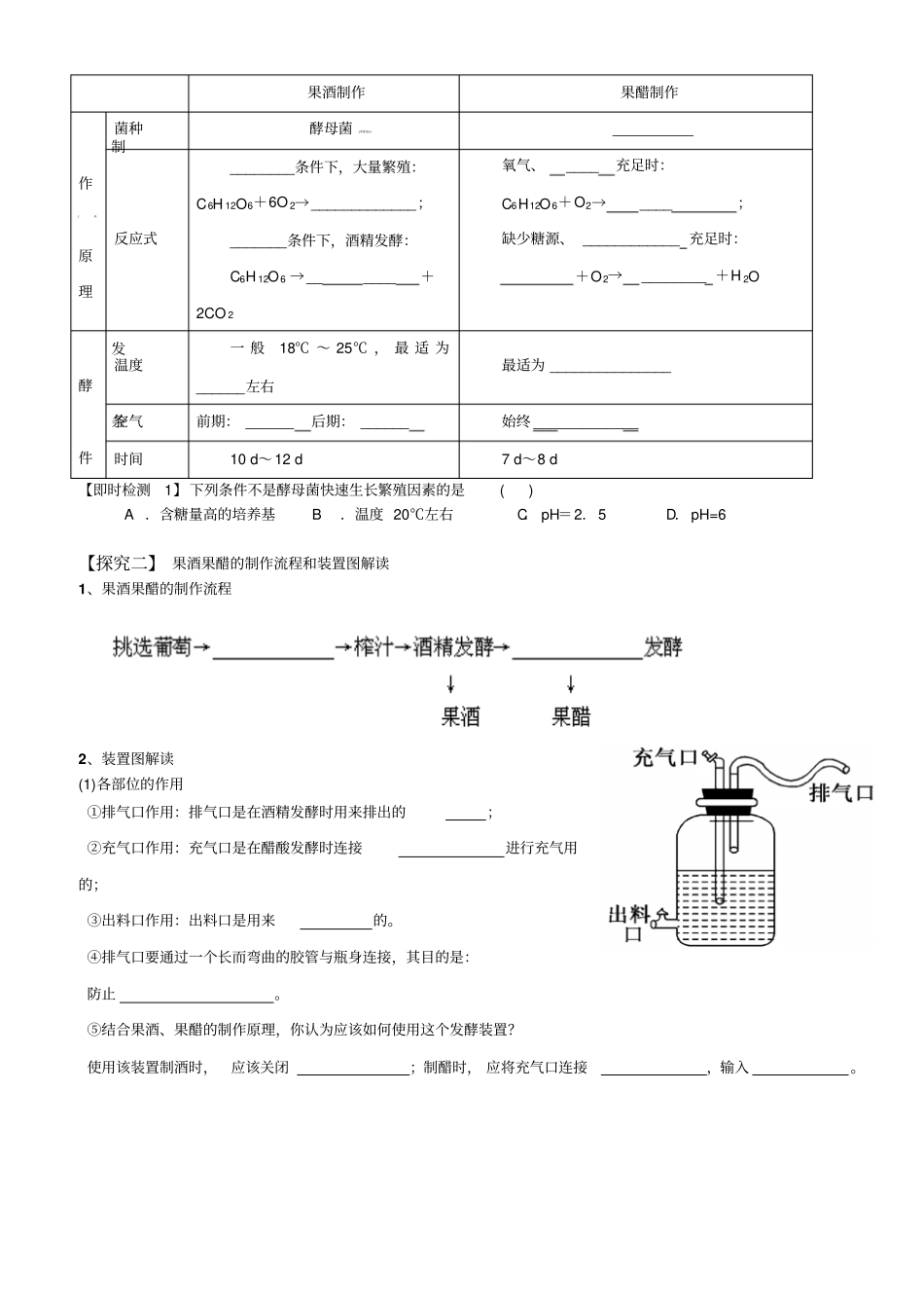 选修一11果酒果醋的制作导学案及答案_第2页