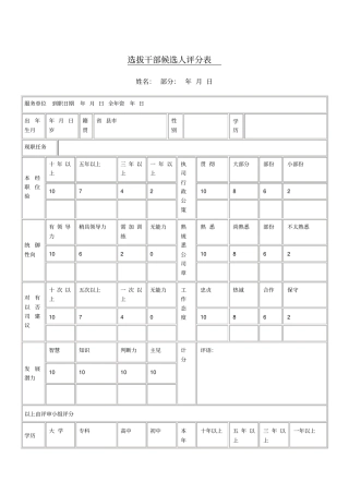 选拔干部候选人评分表表格格式