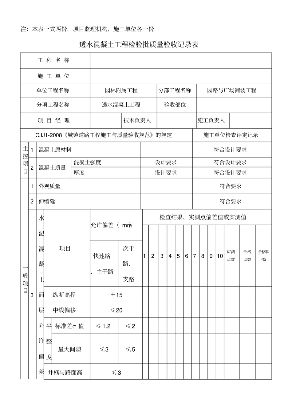 透水混凝土工程检验批质量验收记录表_第2页