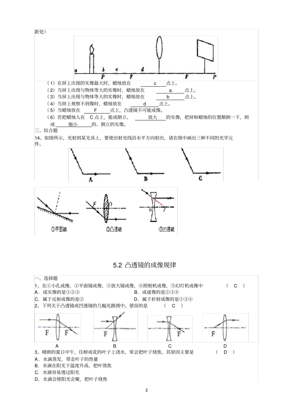 透镜及其应用习题集带答案_第2页