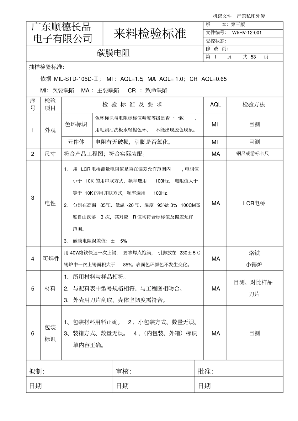 通用来料检验标准2014版4汇总_第1页