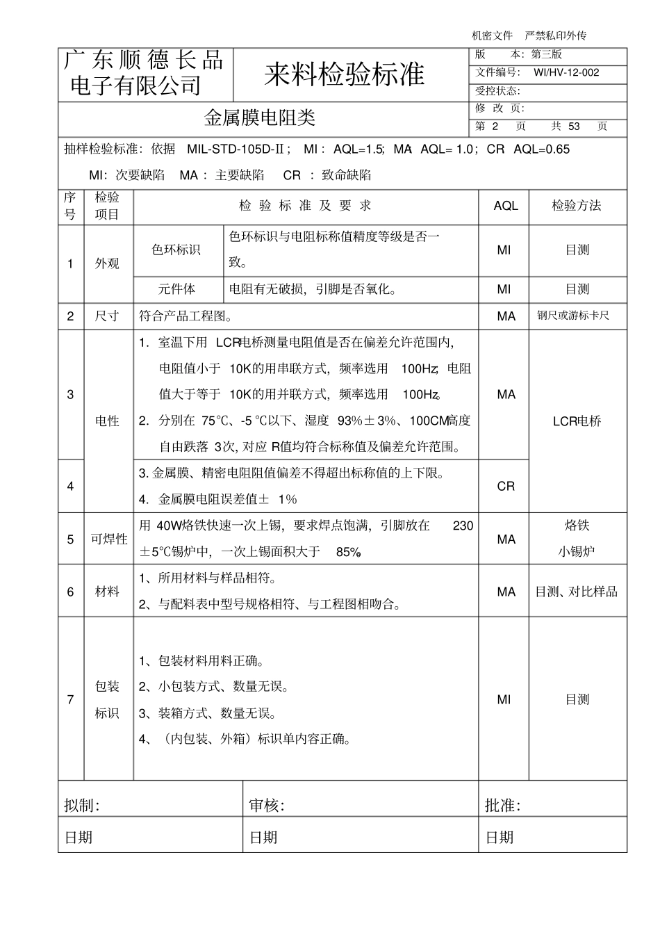 通用来料检验标准2014版4汇总_第2页