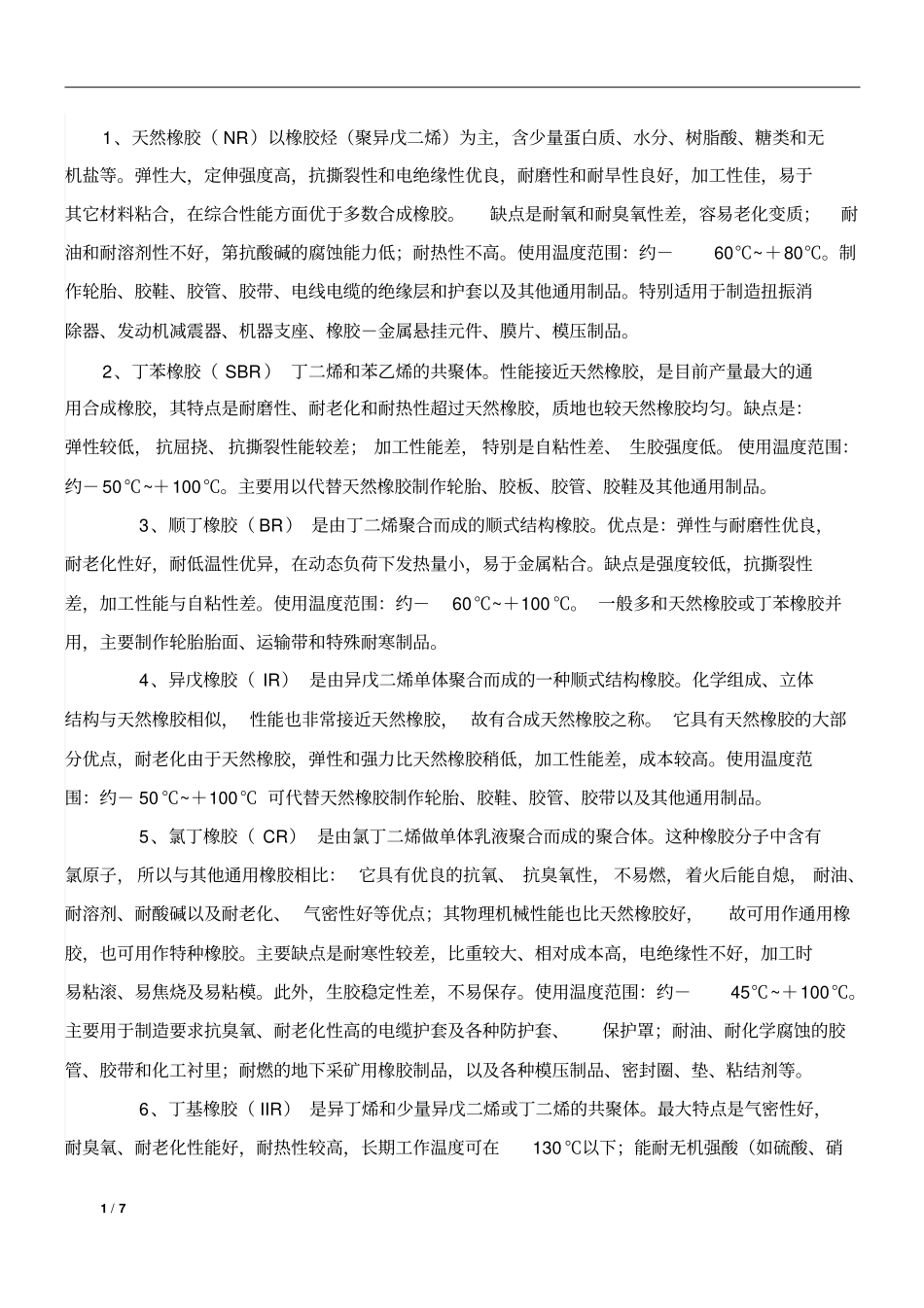 通用橡胶基本性能及配方汇总_第1页