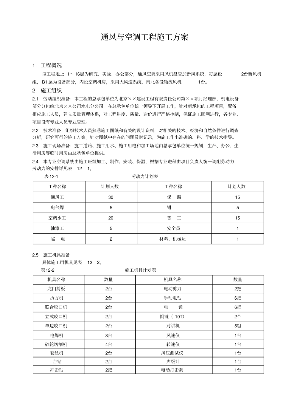 通风与空调工程施工方案_第1页