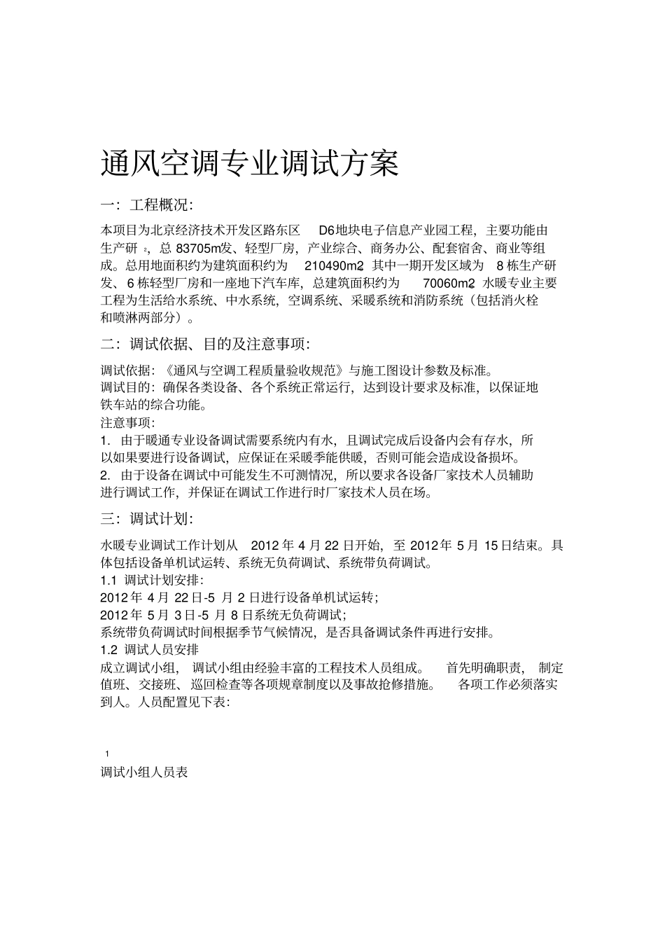 通风空调专业调试方案_第1页