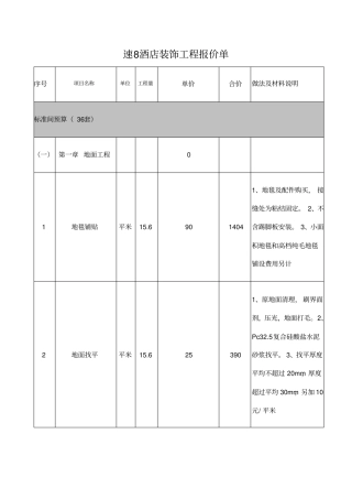 速酒店装饰工程报价单