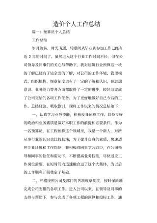 造价个人工作总结