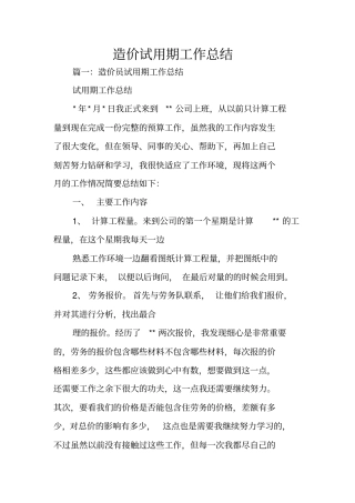 造价试用期工作总结