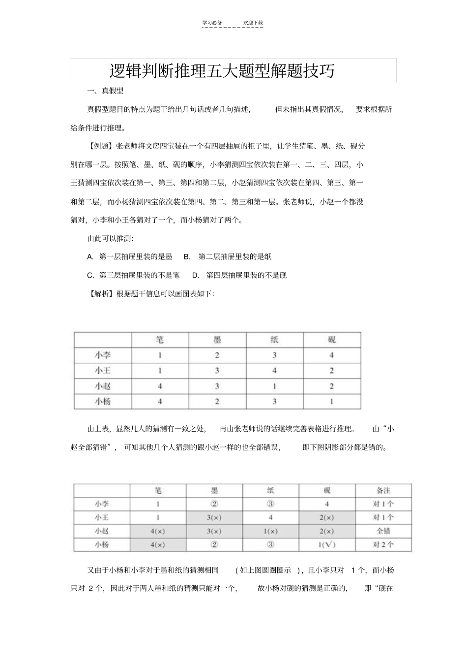 逻辑判断推理五大题型解题技巧_第1页