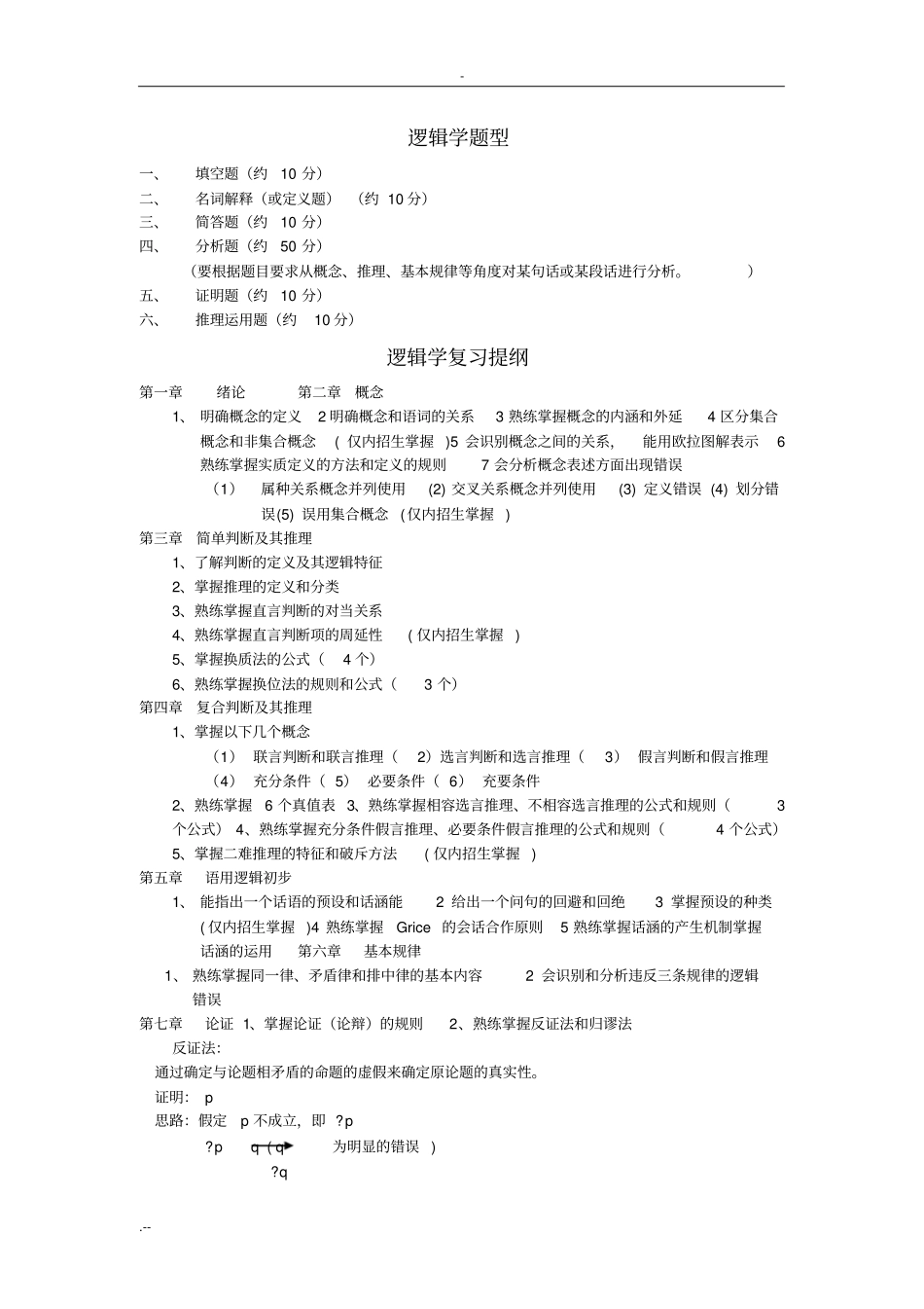 逻辑学复习提纲练习题_第1页