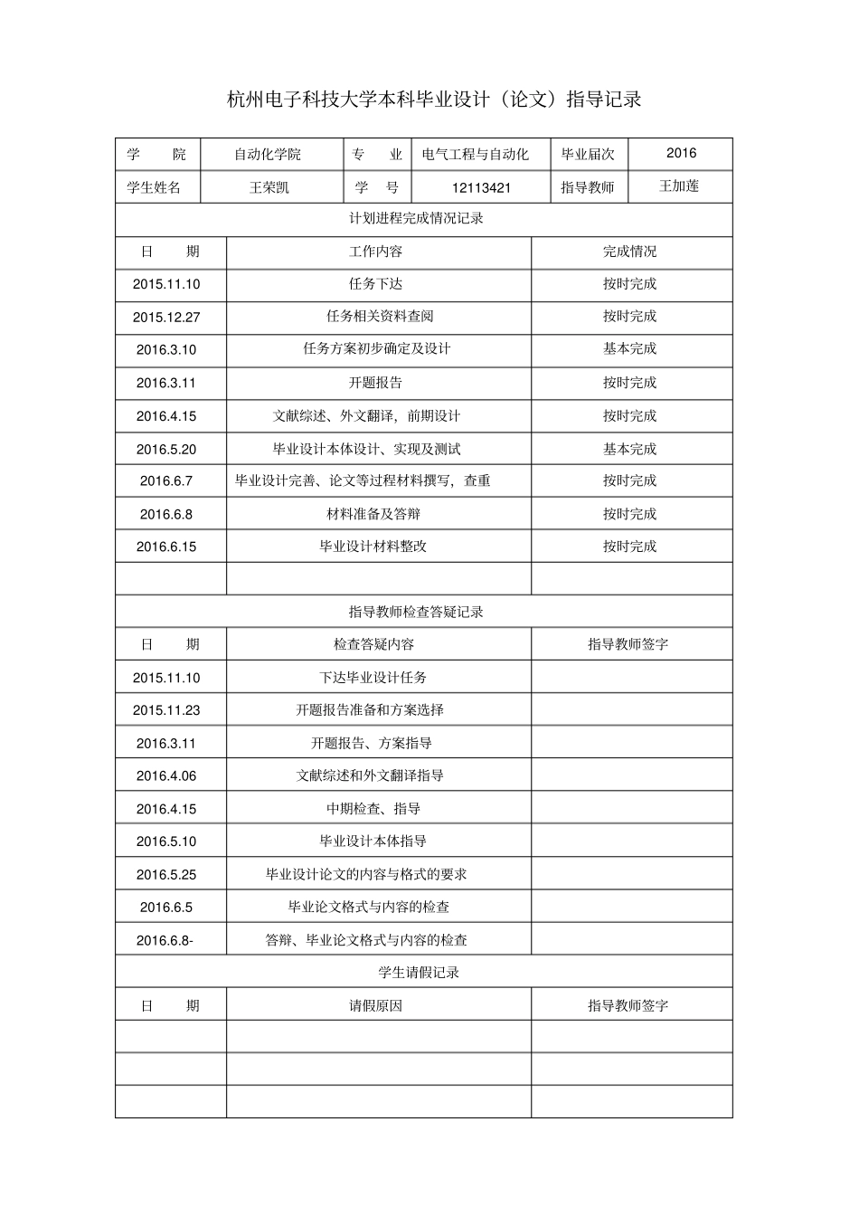 遥控船模系统——下位机设计毕设指导记录+答辩记录+考核表_第1页