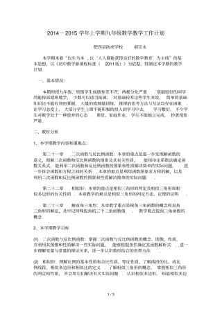 郝宗永—九上数学教学计划