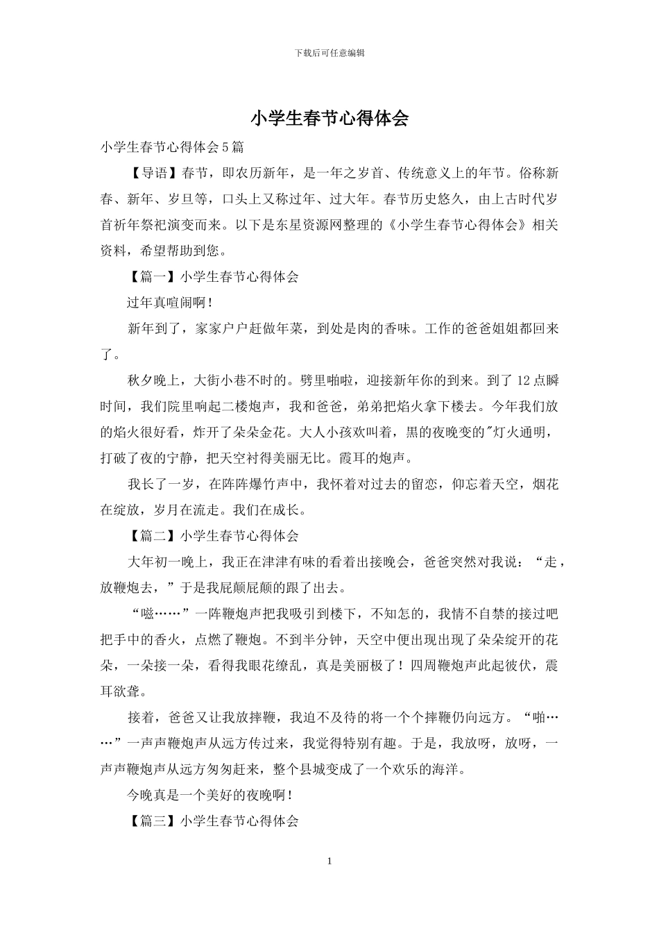 小学生春节心得体会_第1页