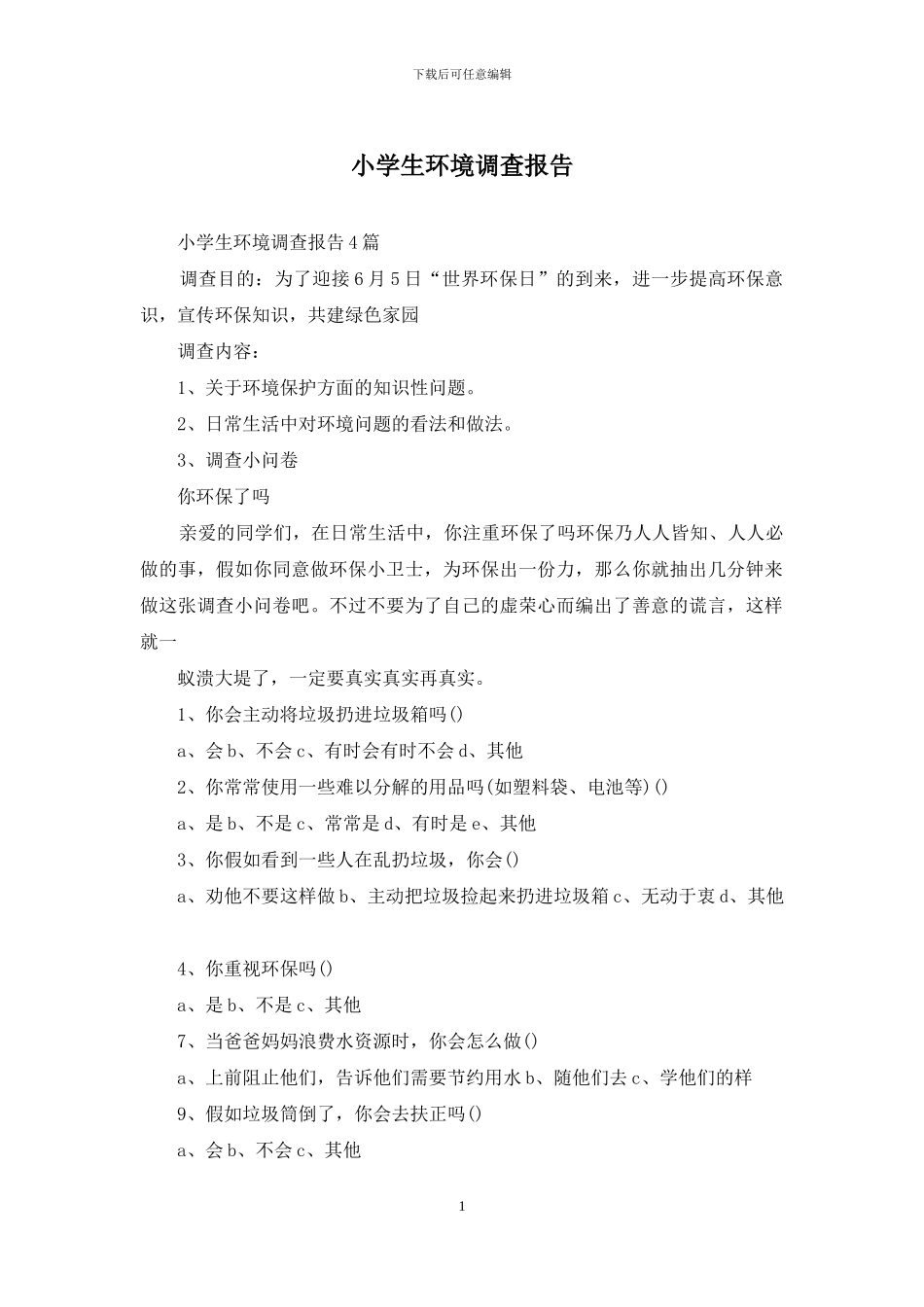 小学生环境调查报告_第1页
