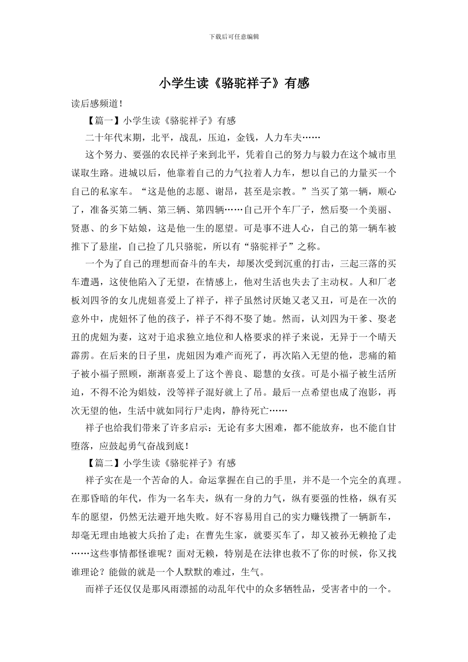 小学生读《骆驼祥子》有感_第1页