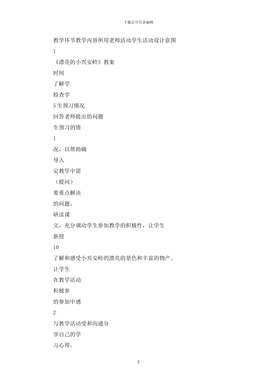 小学美术表格式教案模板_第2页