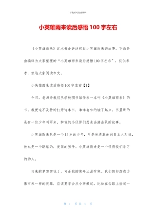 小英雄雨来读后感悟100字左右