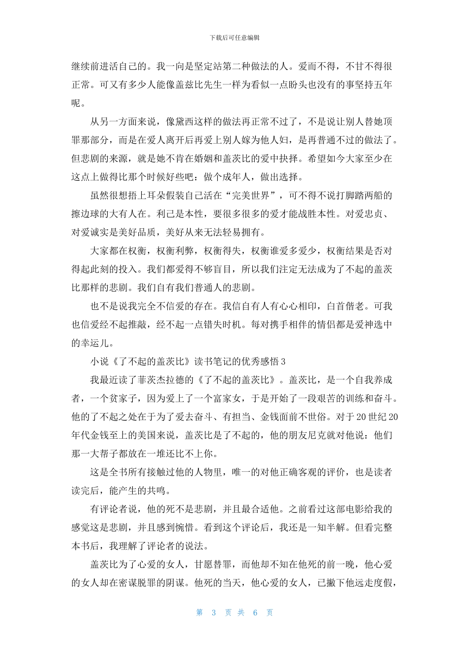 小说《了不起的盖茨比》读书笔记的优秀感悟五篇_第3页