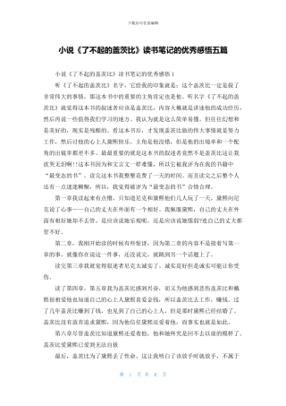 小说《了不起的盖茨比》读书笔记的优秀感悟五篇