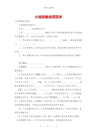 小说改编合同范本