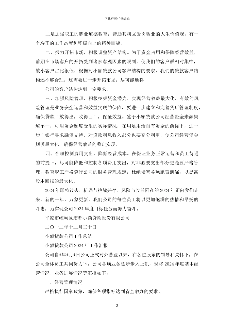 小额贷款公司年终工作汇报总结_第3页