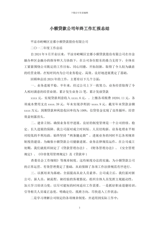 小额贷款公司年终工作汇报总结