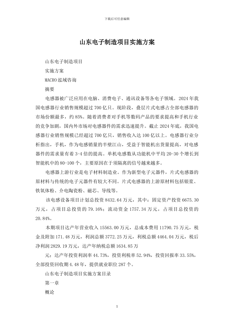山东电子制造项目实施方案_第1页