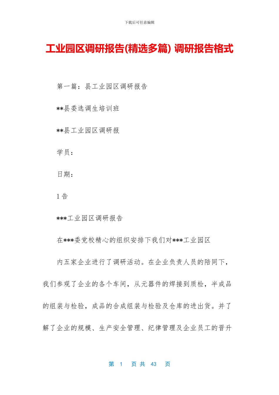 工业园区调研报告-调研报告格式_第1页