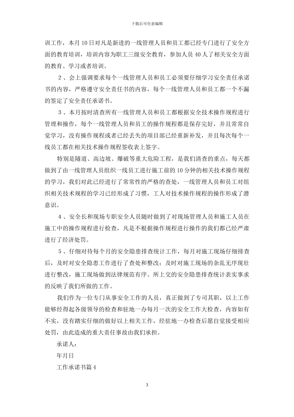 工作承诺书模板合集九篇_第3页