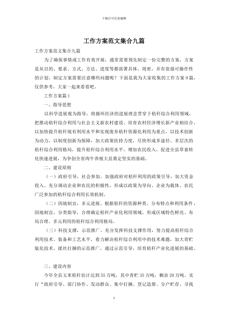 工作方案范文集合九篇_第1页