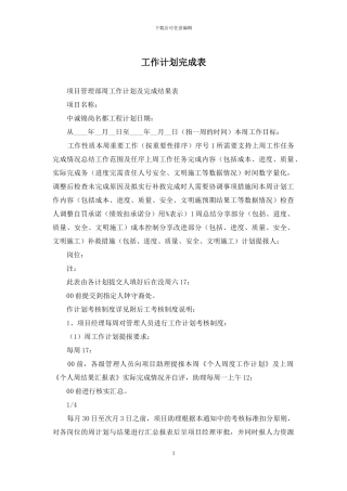 工作计划完成表