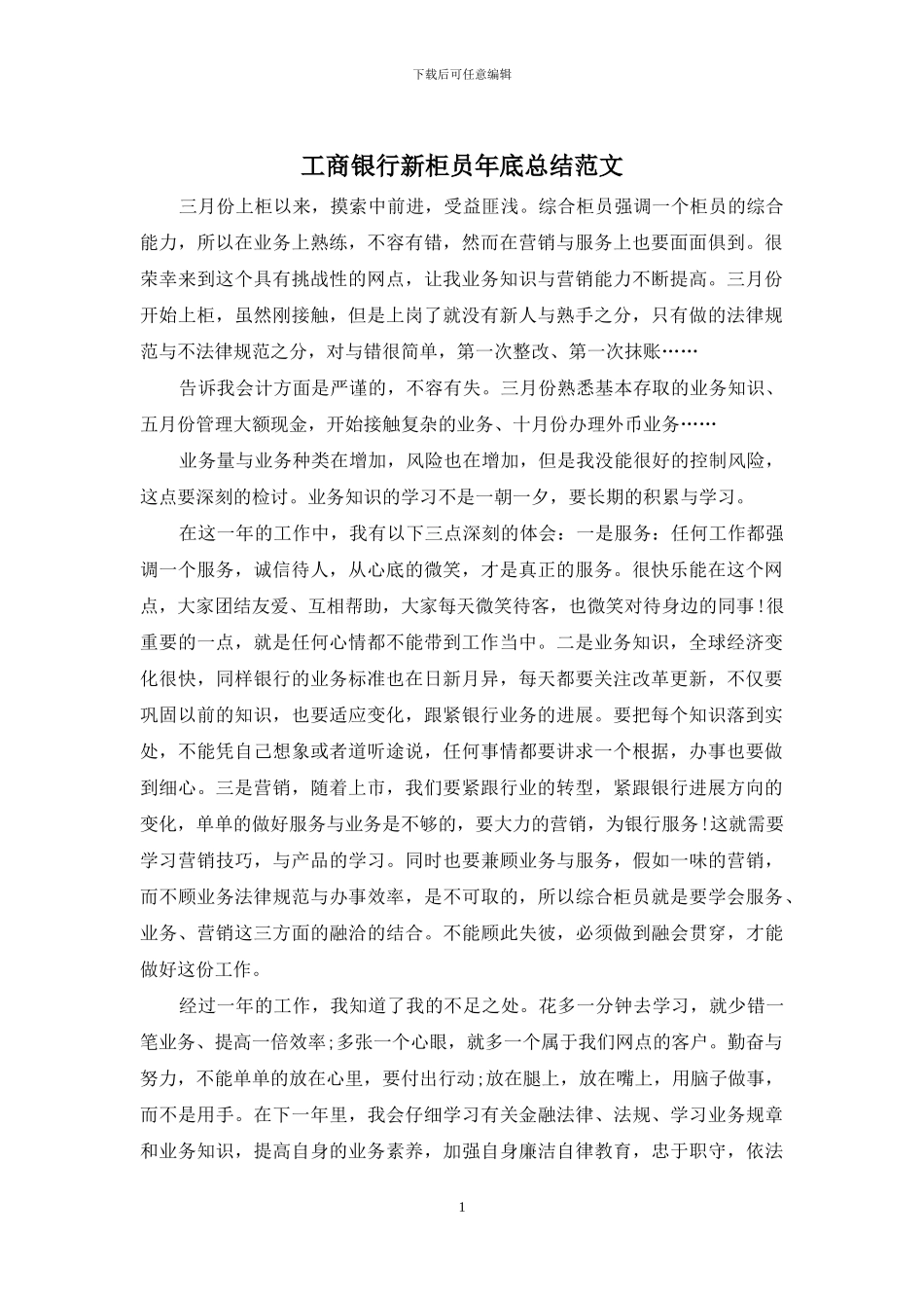 工商银行新柜员年底总结范文_第1页