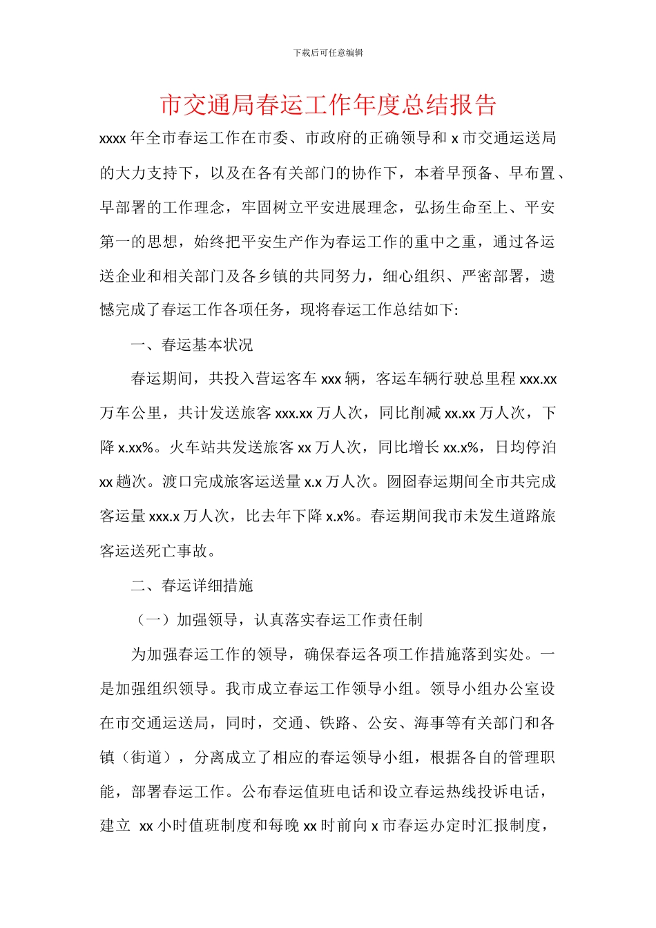 市交通局春运工作年度总结报告_第1页