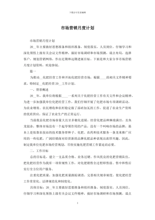 市场营销月度计划